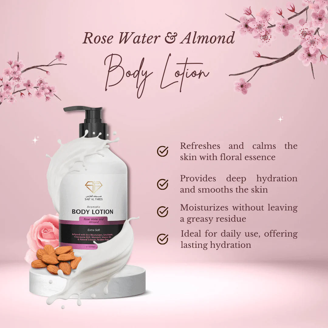AROMATIC BODY LOTION ROSE WATER AND ALMOND 500ML