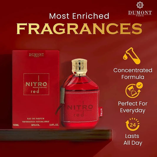 Nitro Red EDP 100ML (3.4OZ) Fragancia duradera, afrutada, floral y amaderada.
